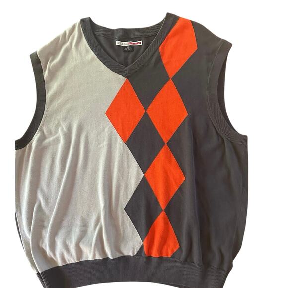 Argyle Gray and Orange VNeck XL Grand Slam Preppy Eclectic Grandpa Sweater Vest - Picture 1 of 4